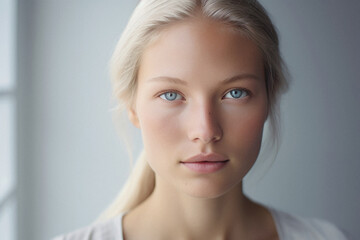 Fototapeta premium Portrait of a beautiful young blonde woman, isolated on gray background.