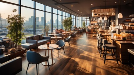 An airport business class VIP cafe and restaurant - obrazy, fototapety, plakaty
