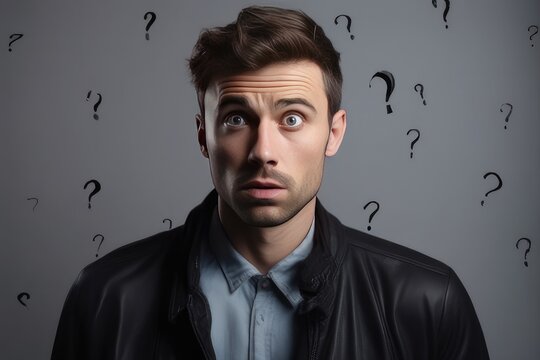 portrait of a confused man and question mark
