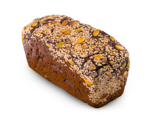 Rye bread with nuts and seeds isolated on white background