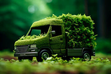 Obraz premium Green, ecofriendly transport concept - plants covered car.