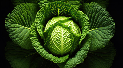 Close-up top view of open cabbage