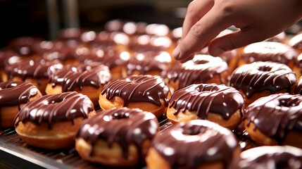A person reaching for a chocolate covered donut - Powered by Adobe