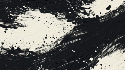 A black and white painting with lots of black and white paint