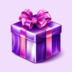 Obraz premium Purple closed gift box with ribbon and bow illustration on a light background.