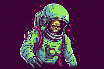 A zombie astronaut with Brains in Space professional t-shirt design Halloween theme AI Generated