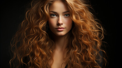 beautiful young woman with curly hair in a studio. fashion portrait.