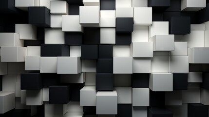 Chaotic 3D rendering of a monochrome geometric patte