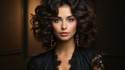 Fototapeta premium portrait of a beautiful young woman with a curly hairstyle