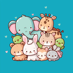 Cute baby animals together sticker