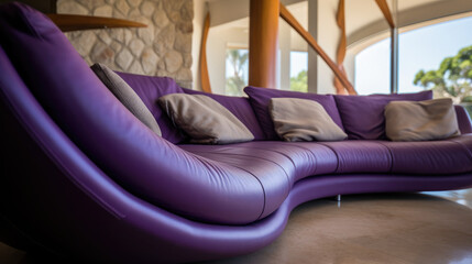 Modern Couch in Tulum House, Detailed Round Family Room
