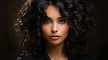 portrait of a beautiful young woman with a curly hairstyle