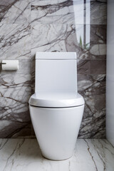 Sleek white toilet in a bright bathroom with plants