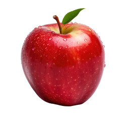 Isolated apple. Whole red apple fruit with leaf isolated on white or transparent background, png