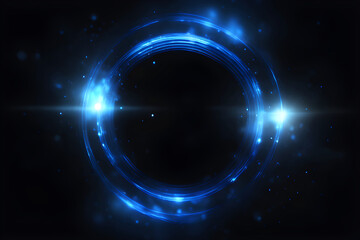 Blue lens flare. Round magic spell effect. Glowing neon ring. Colorful light overlay. 	