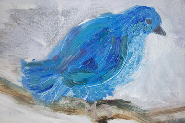 Blue bird closeup. Figurative art.