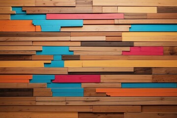 A Colorful Patchwork: A Wall Made of Wooden Planks in Different Hues