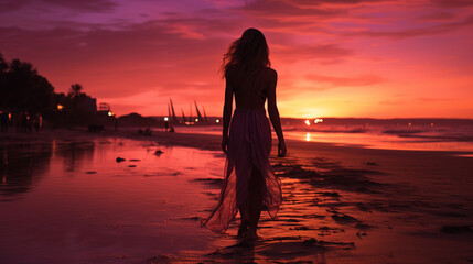 silhouette of a woman on the beach HD 8K wallpaper Stock Photographic Image 