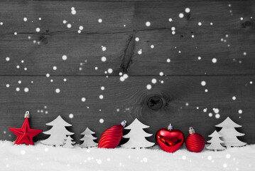 Fototapeta na wymiar red gray christmas decoration snow copy space snowflakes