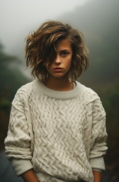 Woman in a cozy white sweater