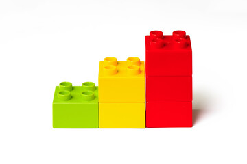 Graph, diagram, chart, bar or statistic from building block toy. kid brick step stair. Creative...
