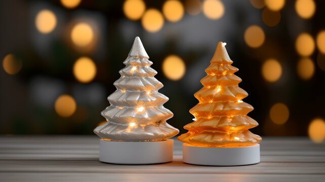Festlicher Glanz: Goldener Weihnachtsbaum auf beleuchteter Präsentationsfläche