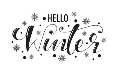 hello winter hand drawn lettering iolated vector illustration