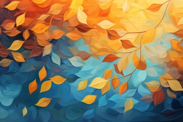 Naklejka na ściany i meble Abstract Leaves Background with Blue and Yellow Vector Illustration