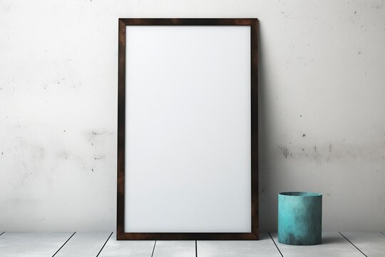 mock up blank poster frame with copy space, in industrial modern interior background, interior space. Contemporary style. Generative AI.