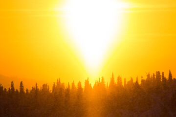 Winter sunset in Pallas Yllastunturi National Park, Lapland, Finland