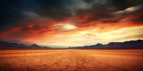 Dramatic sky over desert. Dark clouds over sand dunes. Generative AI