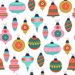 Christmas tree toys seamless pattern. Vector illustration