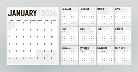 Classic monthly calendar for 2024. Minimalistic style calendar. - obrazy, fototapety, plakaty