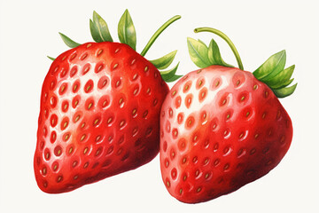 Strawberry with leaf isolated on white background. Watercolour illustration.