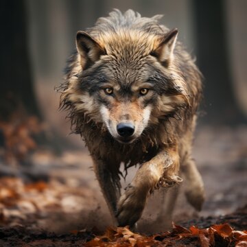 Photo of a fierce and determined wolf. Generative AI