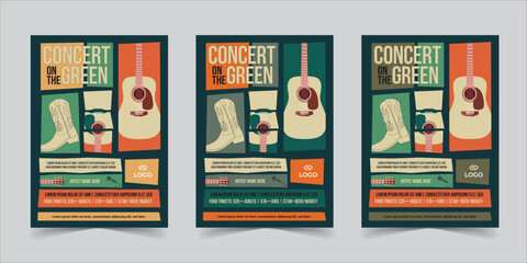Retro style Music Festival Flyer poster Template Design. old music vintage style flyer