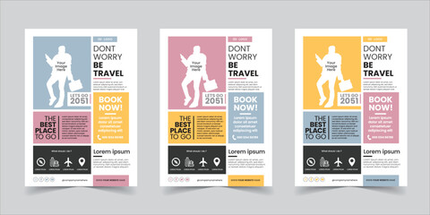Engaging Travel Promotion Flyer Featuring a Modern Layout with a Stylish Traveler, Bold Typography, Informative Booking Details, Travel Essentials
