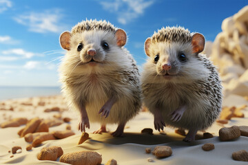 a pair of hedgehogs are walking