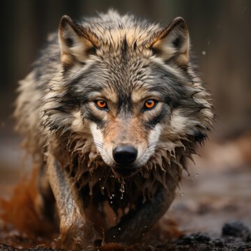 Photo of a fierce and determined wolf. Generative AI