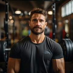 Fototapeta na wymiar Photo of a fitness model lifting weights in a modern gym. Generative AI