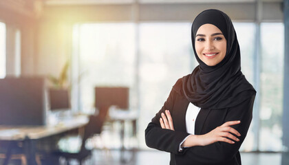 Confident Professional Muslim Woman in Office - 681457767