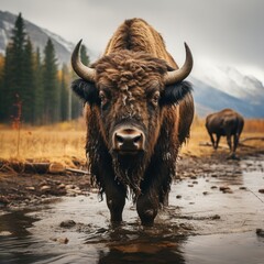 Photo of a majestic and imposing bison. Generative AI
