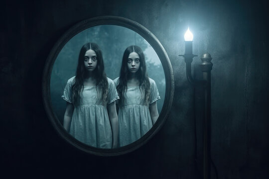 Ghostly Twin Reflections in an Old Mirror