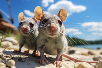 mice walking on the beach