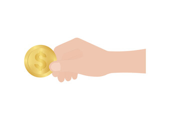 Hand Holding Coin. Growing Money, Saving and Investment Concept.  Vector Illustration.  