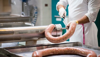 Gourmet sausage production a delicious industry - obrazy, fototapety, plakaty