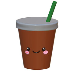 a cup of some drink with cute face hand draw by nomad sculpt