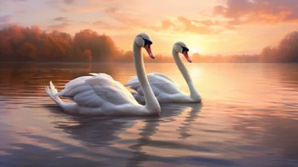 Rolgordijnen swans on the lake © sania