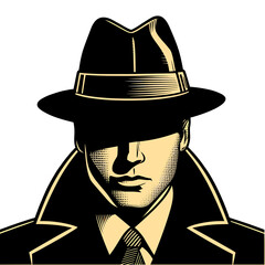 Pop Art Illustration of a Mysterious Man in a Black Fedora Hat