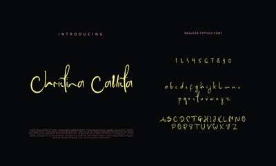 Handwritten Script font. Hand drawn brush style modern calligraphy cursive typeface. Hand Lettering and Custom Typography alphabet for Designs: Logo, Greeting Cards, Poster. Vector Brush type set.
